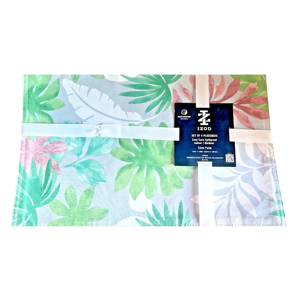 Izod Placemats Floral Cove Palm Indoor Outdoor Set of 4 Reversible Summer 13x19"